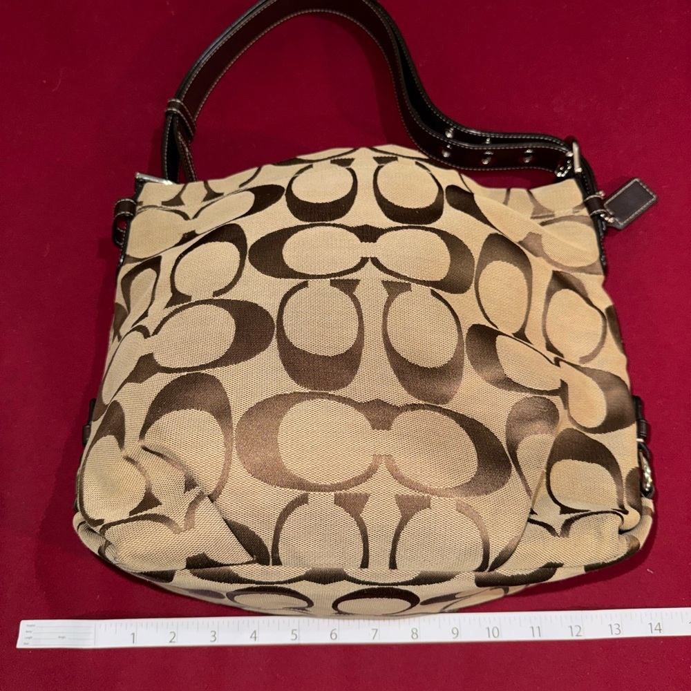 Coach Tan and Brown Signature Shoulder Bag Turns To Crossbody Bag - Picture 6 of 13